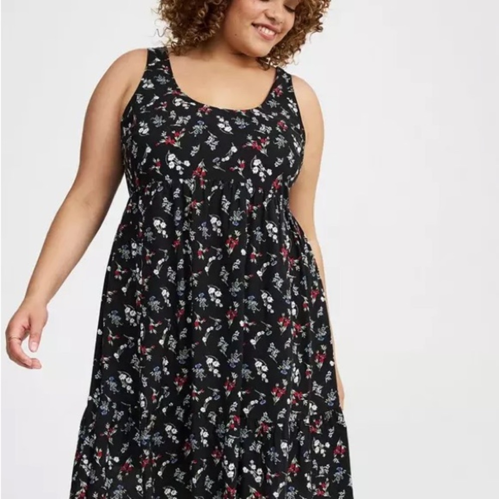 NWT- Torrid Black Floral Tiered Mini Dress – Size 2X